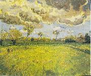 Vincent Van Gogh Meadow with flowers under a stormy sky oil painting on canvas